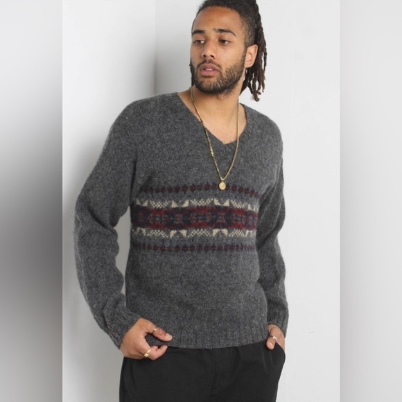 Vintage Fair Isle Wool Sweater XXL Eddie Bauer 90s V Neck Grandpa Pullover - Picture 12 of 12